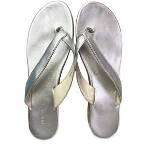 10.5 Nine West Silver Thong Sandal Flip Flop Cork Sole